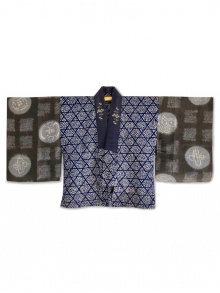 Cotton & silk half length kimono jacket: Basket Weave