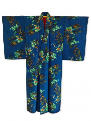 Blue Velvet gorgeous greenish blue antique silk kimono floral pattern ...