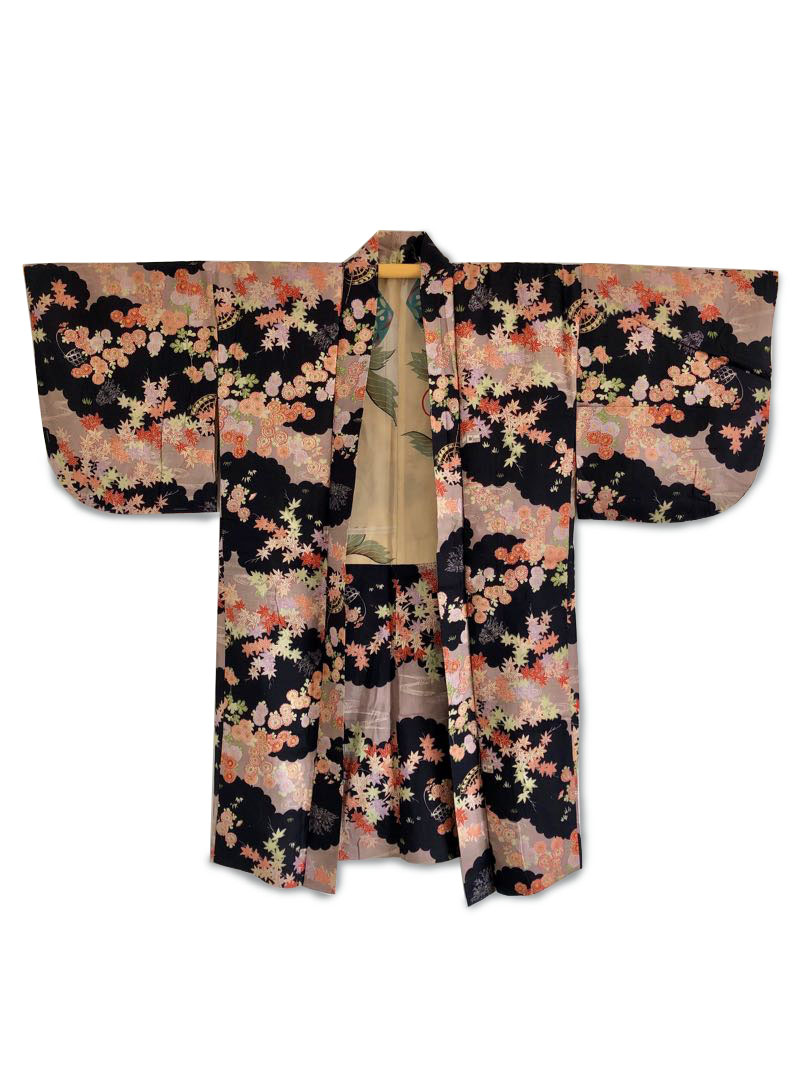Autumn Glow womens black cotton blend haori kimono jacket flower ...