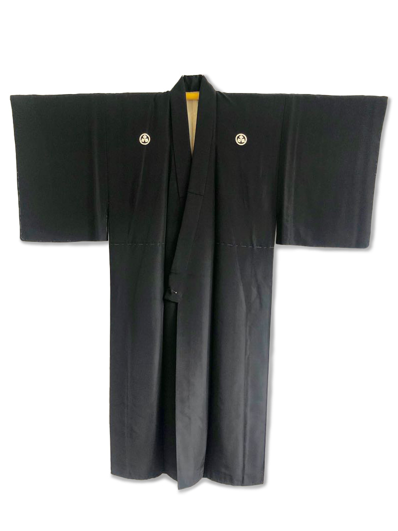 Blackjack men's black montsuki habutae silk kimono - Vintage kimono ...