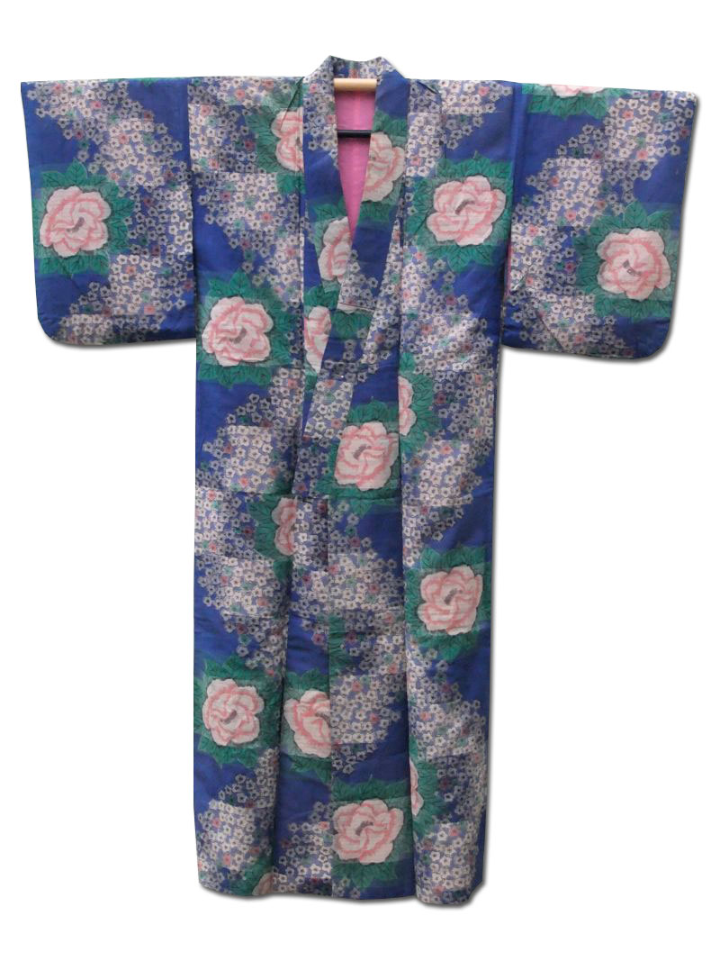 June Bride womens blue silk blend Japanese kimono white peony and ...