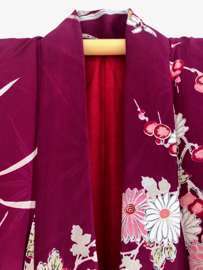 Love Supreme womens rose madder silk Japanese kimono chrysanthemum ...