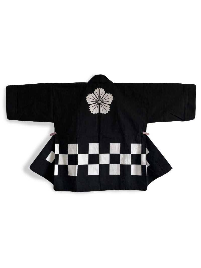 Black Cotton Hanten Jacket Musashi graphic logo Katazome design ...