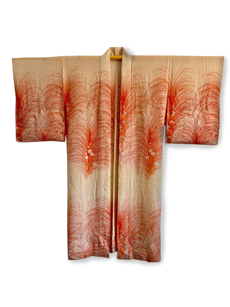 Kimono Court Femme Beige à Fleurs, Manches évasées, Taille M, EXTRAORDINARY BKK (neuf)