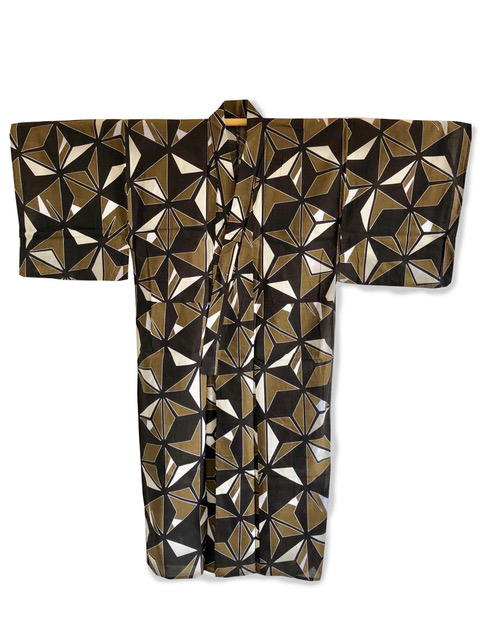 Snapdragon men's dark brown cotton Japanese yukata kimono geometric ...