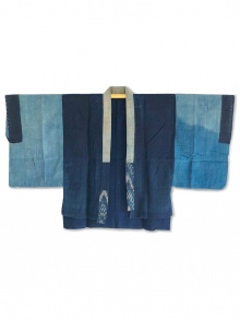 Antique indigo cotton half length kimono jacket: Kamuy